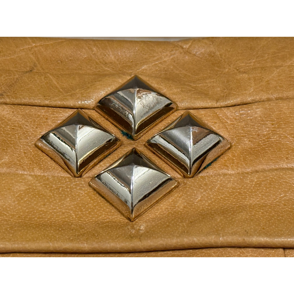 Vintage Y2K Gianni Bini Cognac Tan Leather Clutch Shoulder Bag Stud Detail Purse - Picture 11 of 11